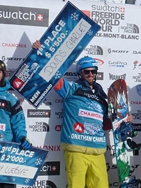 A man holding a sign that says 7th place